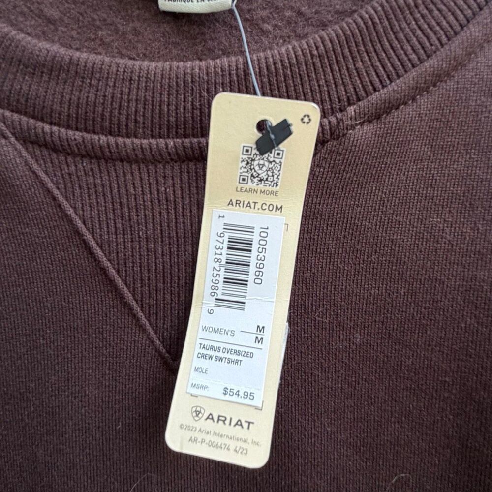 ARIAT Women's Taurus Fleece Oversized brown Crew Neck Graphic Sweatshirt M NWT - Picture 7 of 8